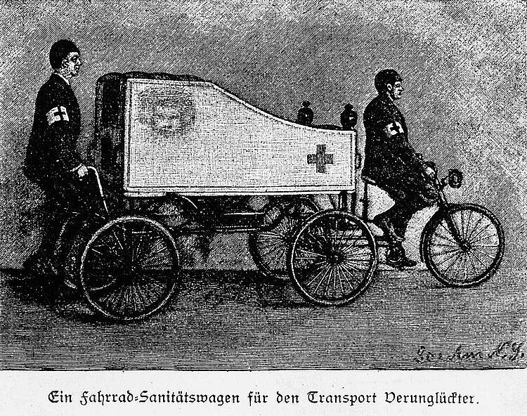 Ein Fahrrad-Sanitätswagen für zwei Helfer (DRK)